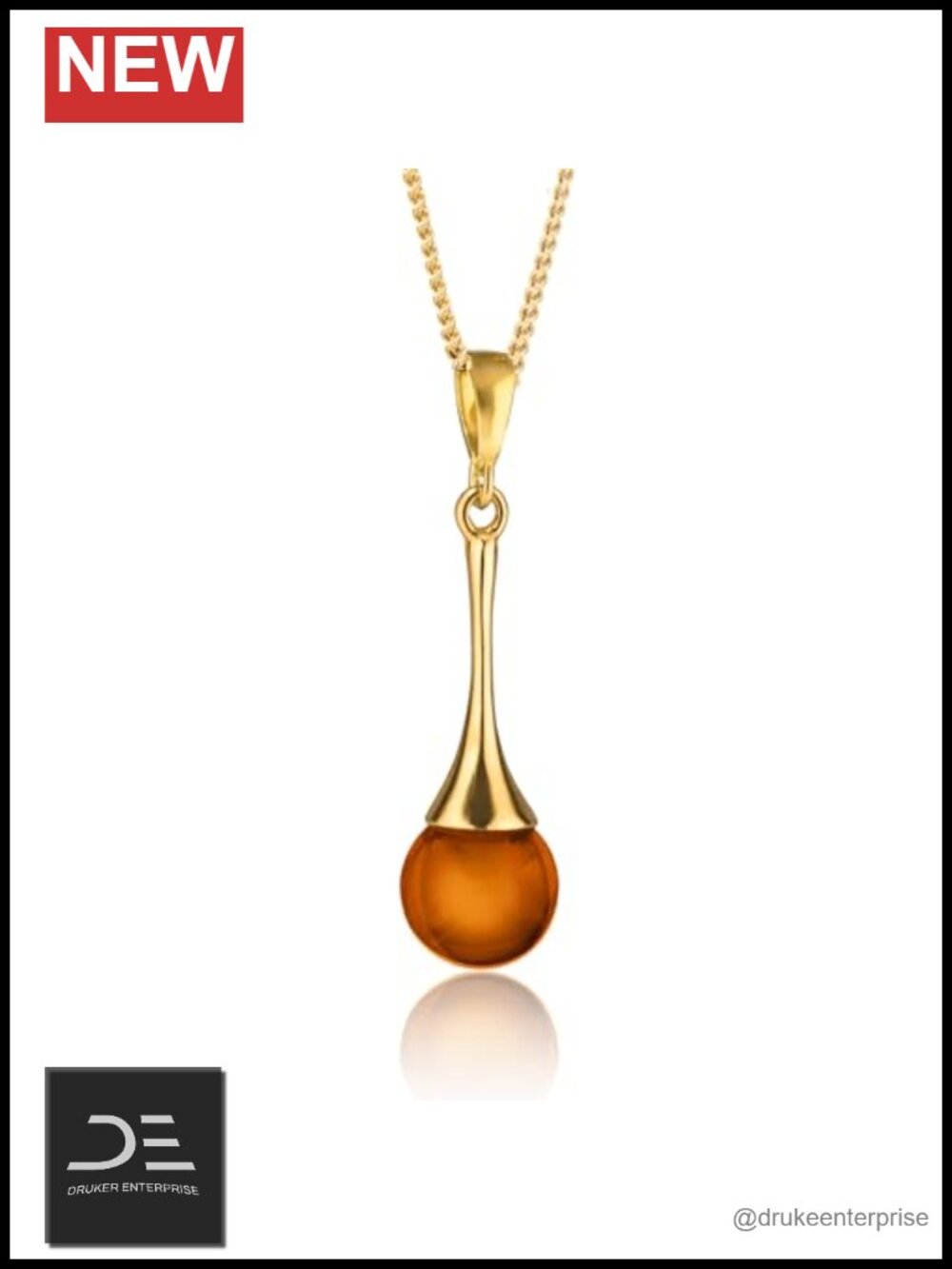 Natural Baltic Amber Pendant Necklace Gold Plated Sterling Silver Chain 18"